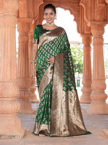 Varanga Green Cotton Blend Banarasi Saree